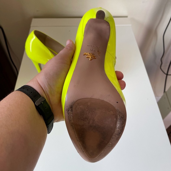 Neon Yellow Peep Toe Prada Platform Heels size 8 - Picture 6 of 14